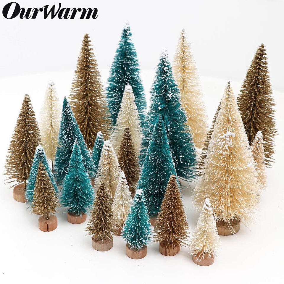 8Pieces Sisal Fiber Mini Christmas Tree 3Colors Snow Frost Small
