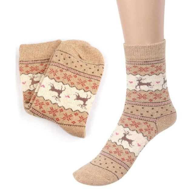 Christmas Deer Moose Design Casual Warm Winter Knit Wool Female Socks Christmas Decoration Supplies MR0022