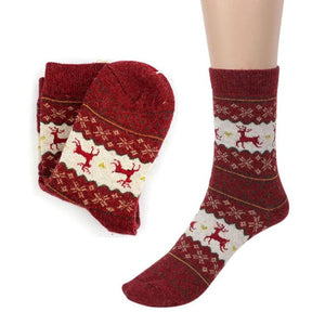 Christmas Deer Moose Design Casual Warm Winter Knit Wool Female Socks Christmas Decoration Supplies MR0022