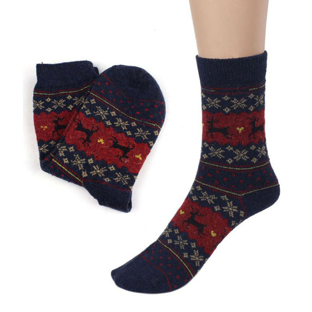 Christmas Deer Moose Design Casual Warm Winter Knit Wool Female Socks Christmas Decoration Supplies MR0022