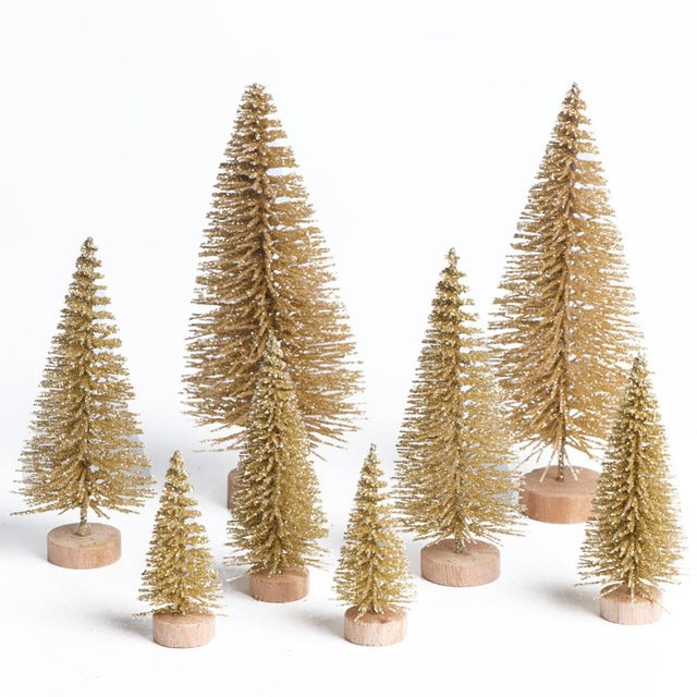 8Pieces Sisal Fiber Mini Christmas Tree 3Colors Snow Frost Small