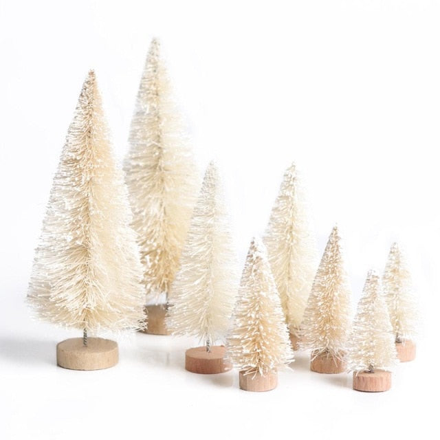 8Pieces Sisal Fiber Mini Christmas Tree 3Colors Snow Frost Small