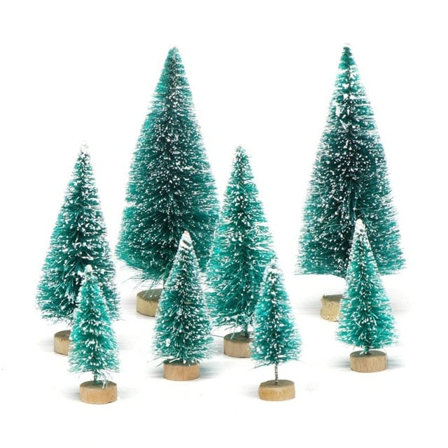 8Pieces Sisal Fiber Mini Christmas Tree 3Colors Snow Frost Small